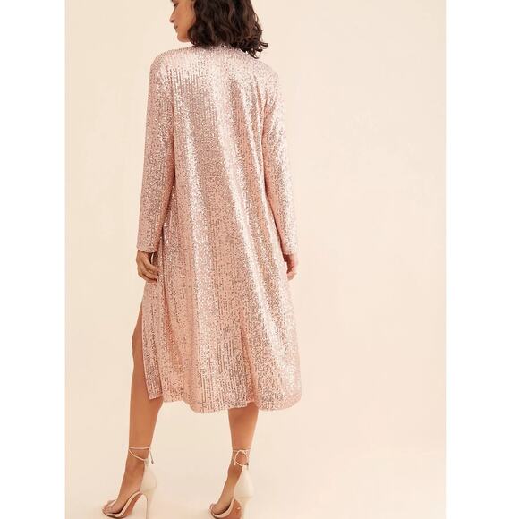 Mare Mare Anthropologie NWT Sequin Longline Duster Cardigan Sequin Rose Gold XS - Picture 2 of 15